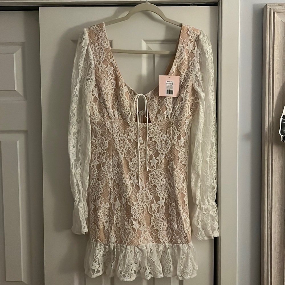 Showpo Tie Front Long Sleeve Mini Dress